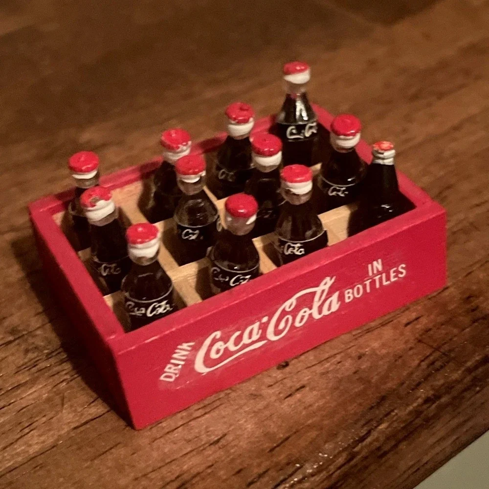 Dollhouse Miniature Drink Coca Cola 12 Bottle Wooden Crate Coke Soda Accessories